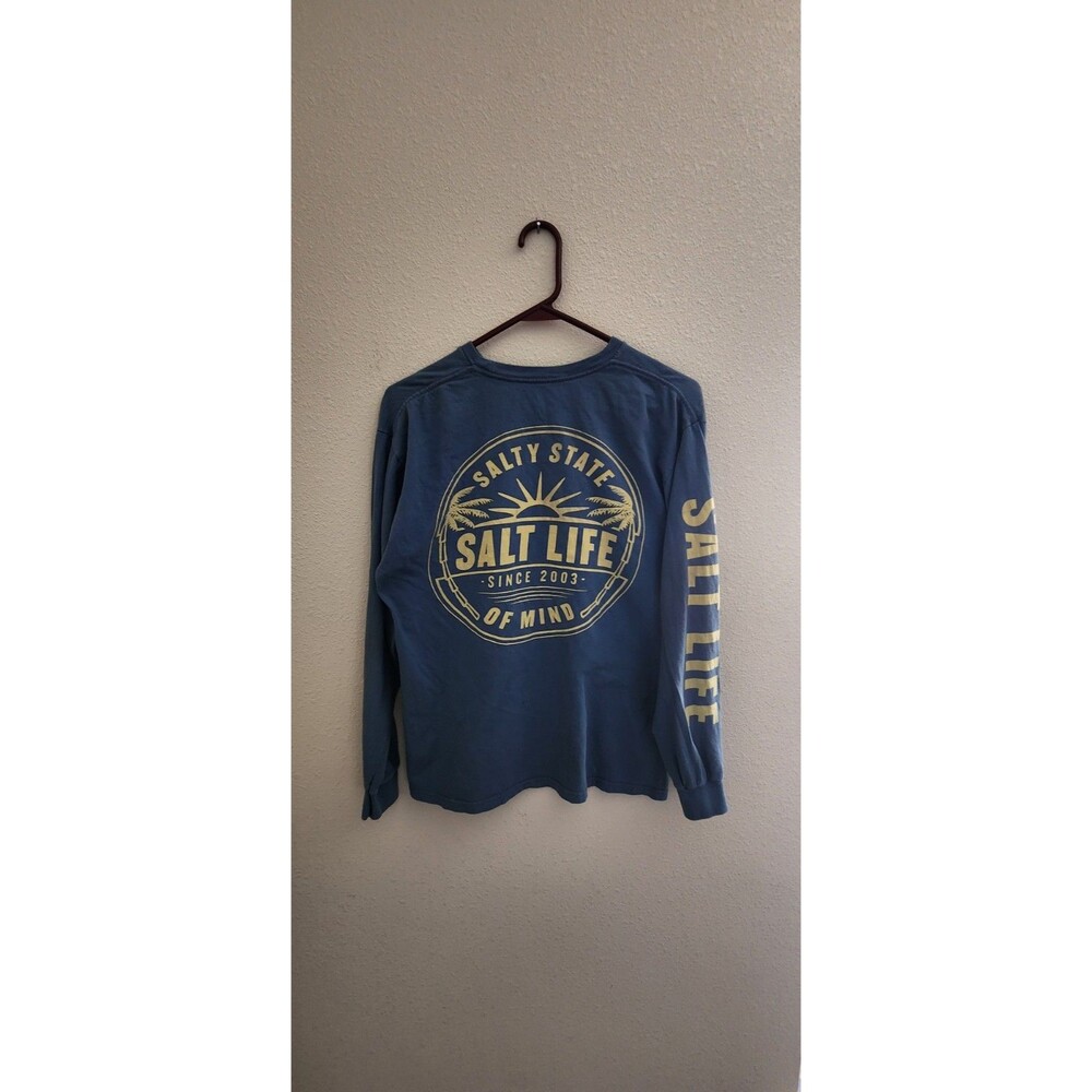 Salt Life T-shirt Long Sleeve Mens M Navy Blue Livin Salty Front Pocket